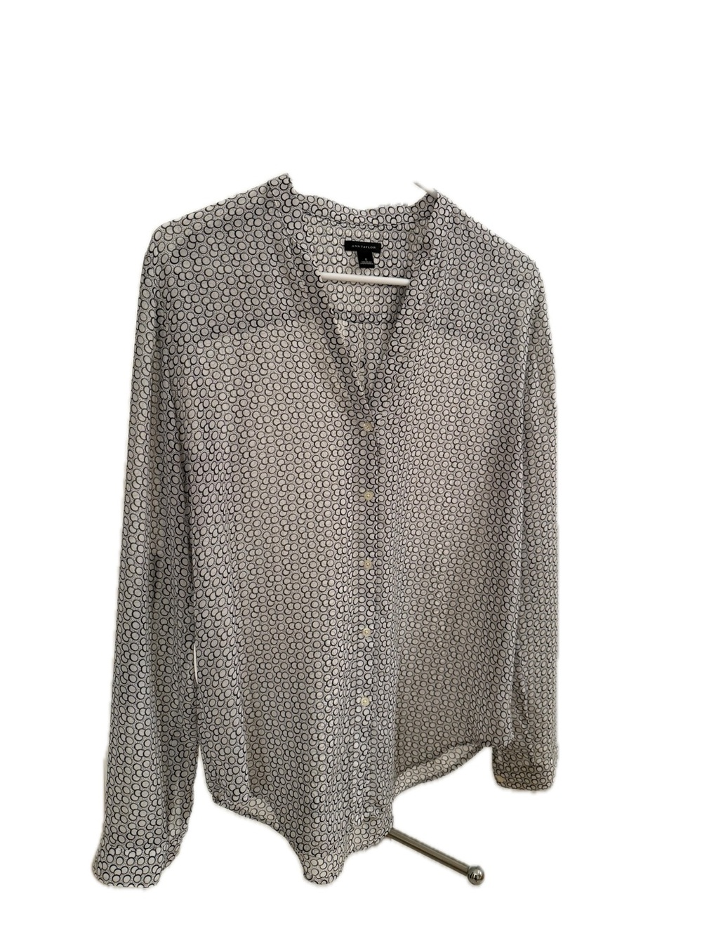Ann Taylor White Blouse with Navy Circle Print